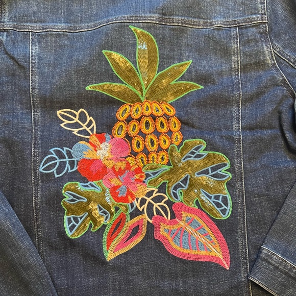 Chico’s Embellished Pineapple Denim Jacket - Picture 4 of 6